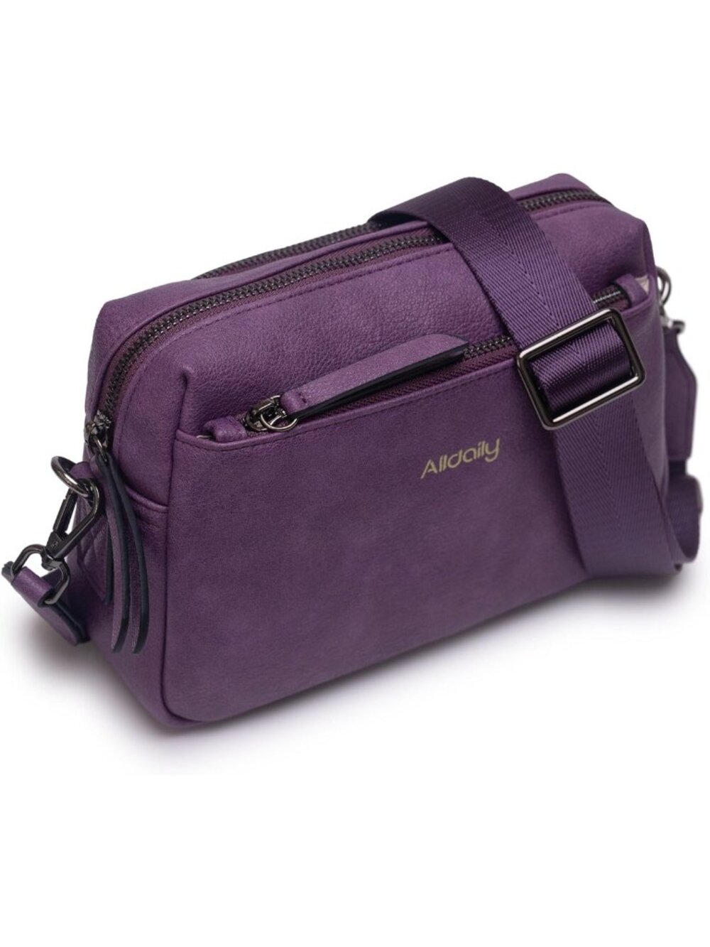 Stylish Triple Zip Crossbody Bag for Women, Vegan Leather, Wide Shoulder Strap